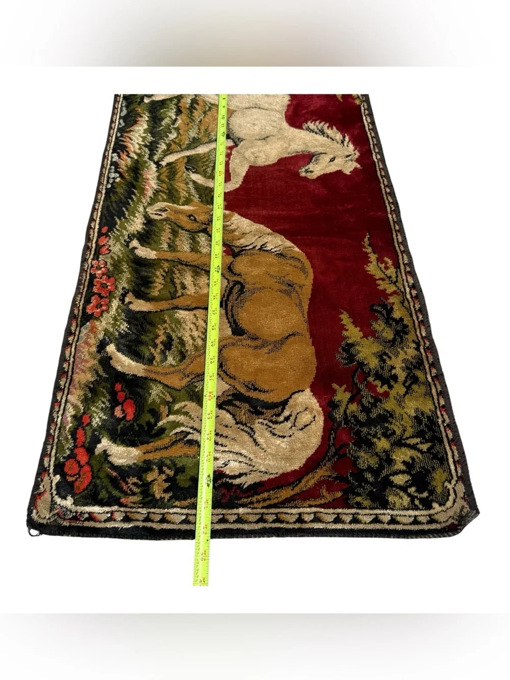 Vintage Horse Tapestry Wall Hanging Equestrian Rug Western Ranch Decor 38x19.5”